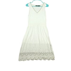 Lauren Ralph Lauren Women Dress White Sleeveless Lace Cotton Size Small V Neck